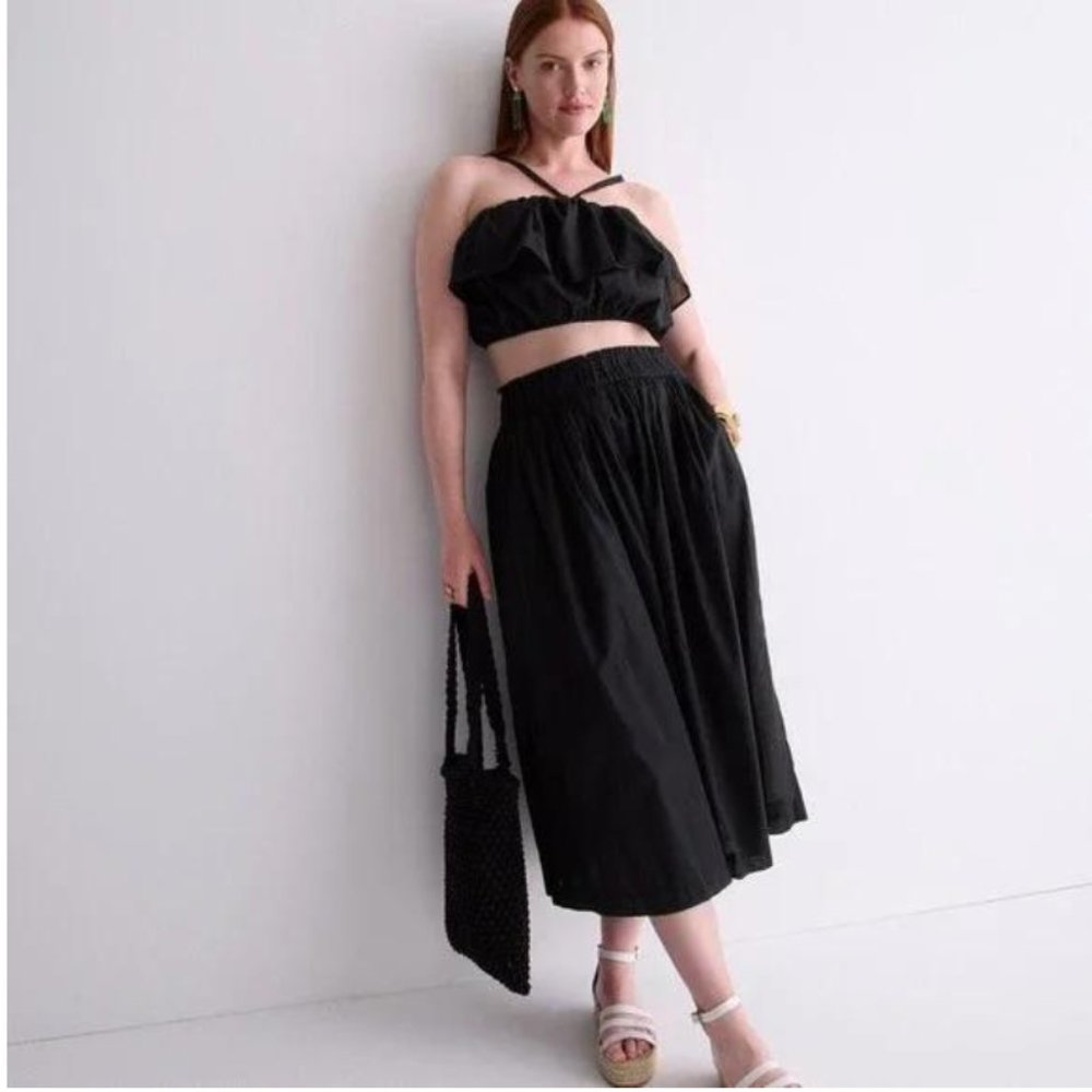 J Crew Skirt Cotton Voile Beach Coverup Side Slits Semi Sheer Elastic Waist M